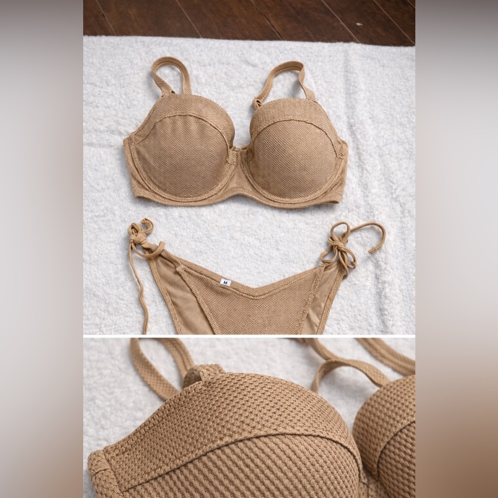 aerie Tan Textured Underwire Bikini Set